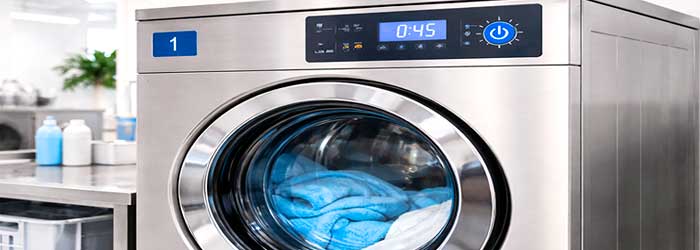 Un primer plano de una lavadora profesional