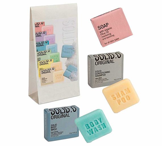 Bio Amenities Set Ducha Solid.O Incluye: Jabón Gel Sólido, y Toallita