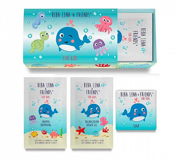 Bio Amenities Kit Infantil Beba Lena & Friends Incluye Champú, Gel de Ducha, Loción y Jaboncillo