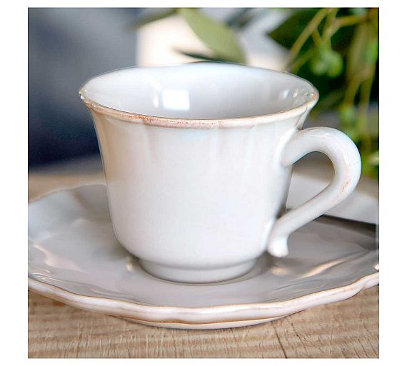 Costa Nova Alentejo Blanco Taza y Platillo Cerámica Gres - Capacidad 90 a 320 ml