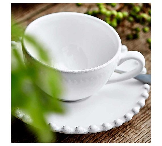 Costa Nova Pearl Blanco Taza y Platillo Cerámica Gres - Capacidad 90 a 370 ml