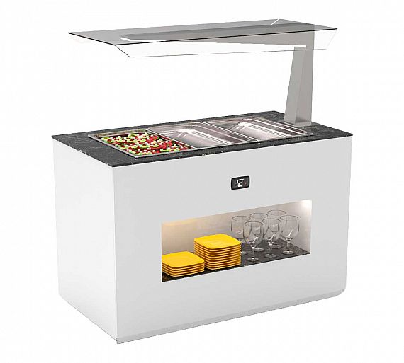 Sayl Buffet Line Módulo con Antiesputo Island Buffet Placa Fría con Bandejas Fondo 70 cm - Temperatura +4/+8 ºC