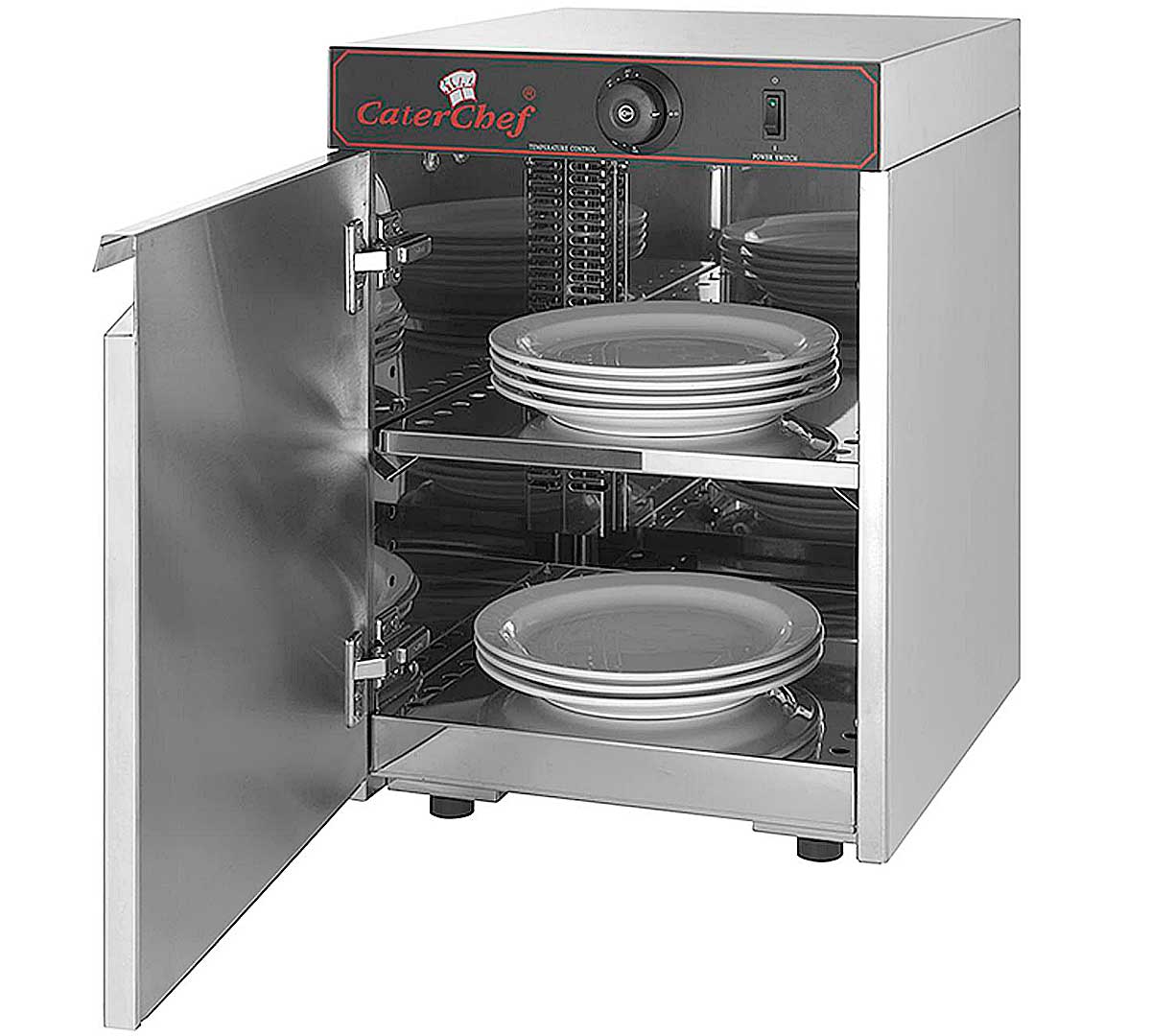 Navaris Calentador de platos eléctrico Bandeja calienta plato de 34 x 30 x 3 CM rojo Calientaplatos para mantener 10x plato de Ø 32 CM caliente 