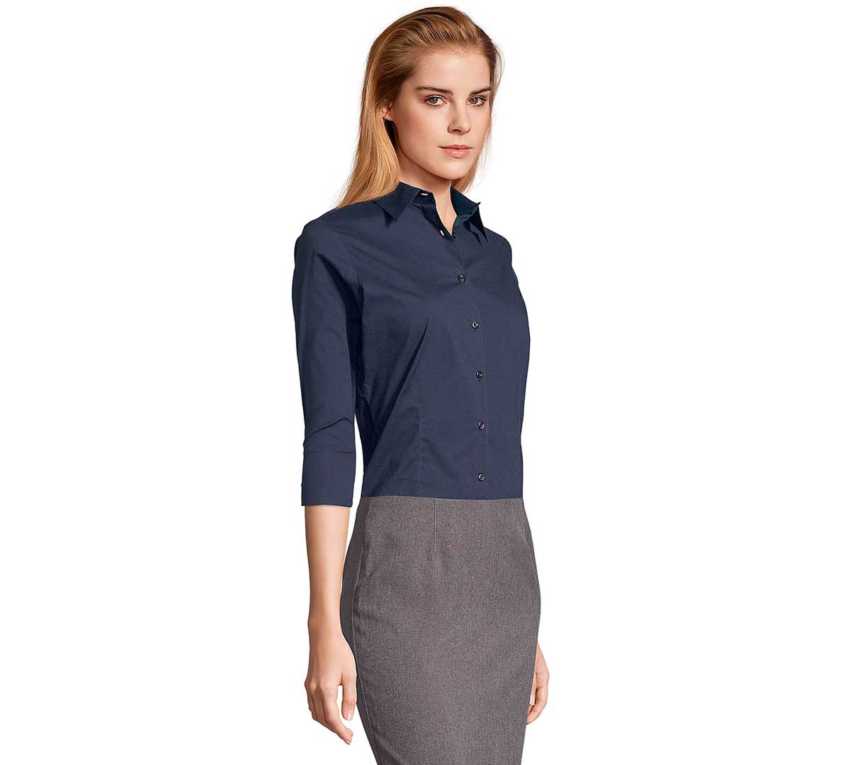 radical Extraer desastre Camisa Stretch Mujer Sol´s Manga 3/4 Effect Azul Oscuro